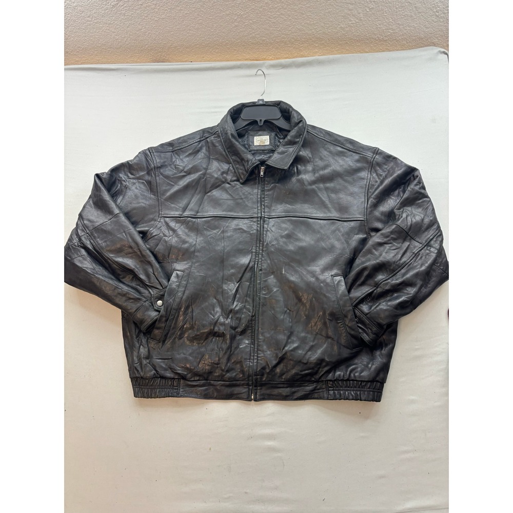 Linea Uomo Mens Black Leather Bomber Jacket 3XL Full Zip Quilted Lining Vintage